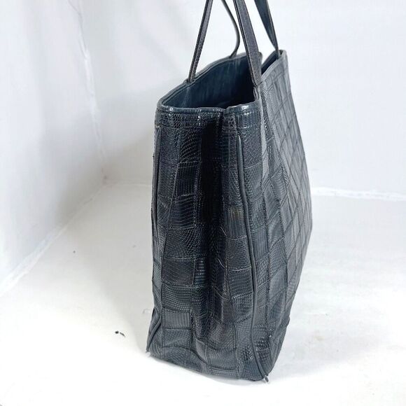 Vintage Kleinberg Sherrill Black Snakeskin Leather Grid Shoulder Bag Purse - Picture 3 of 12